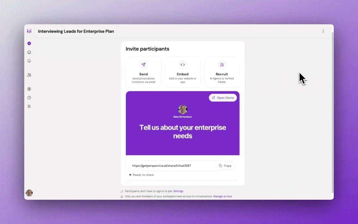 animated Four embed type options with Full Page selected