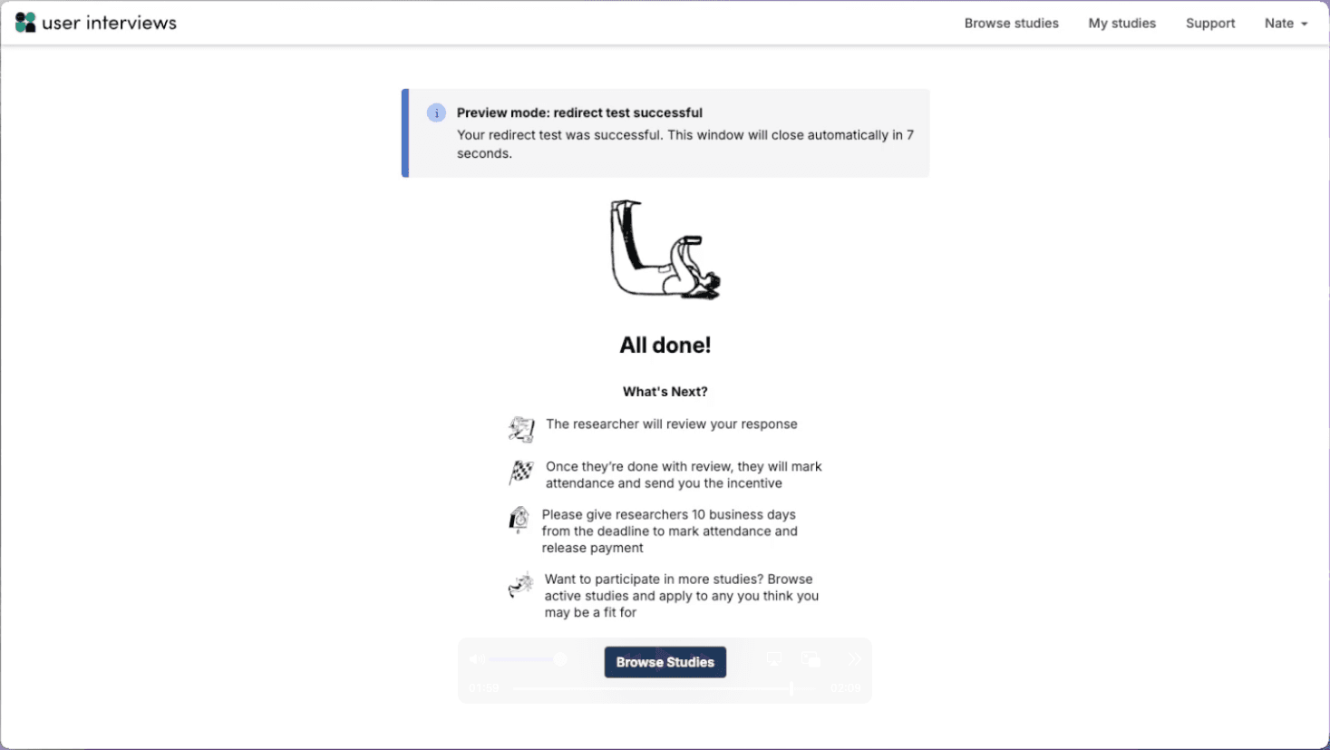 screenshot Successful redirect confirmation page