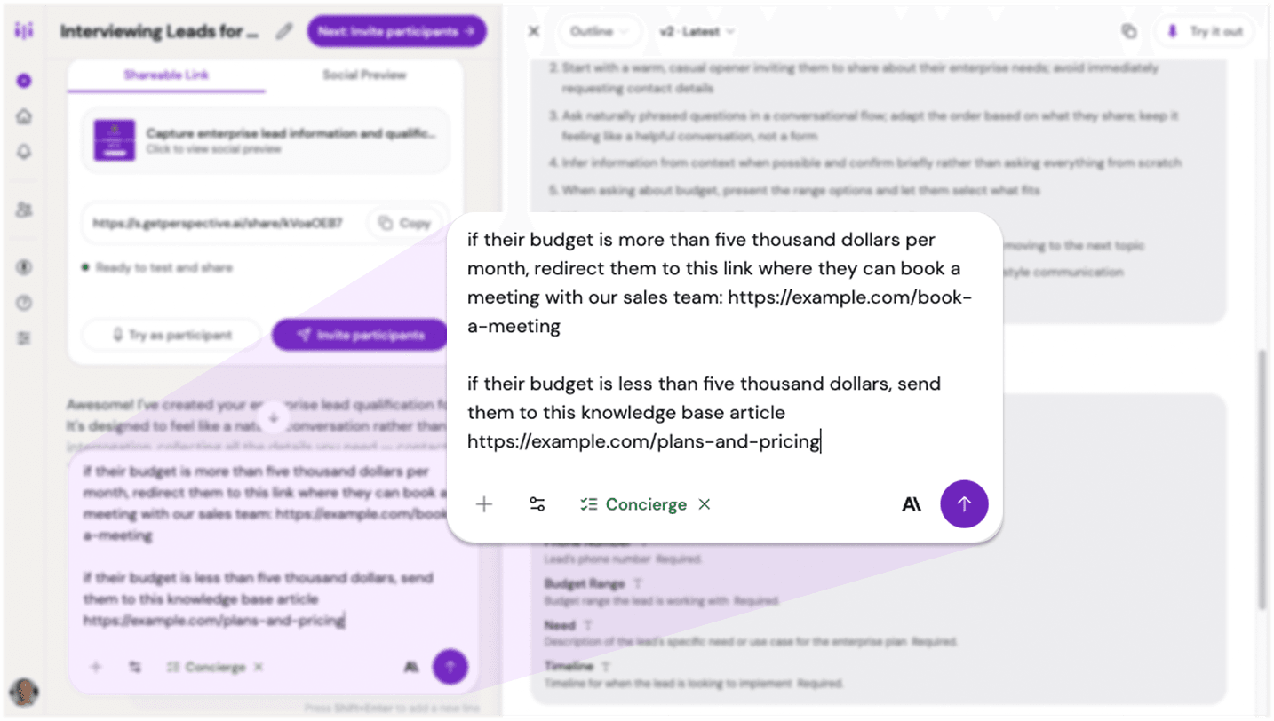 Dictating completion flow instructions to Perspective